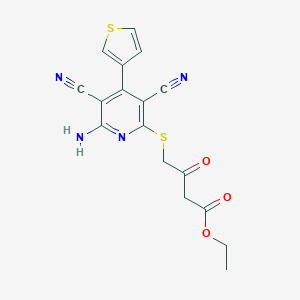 molecular formula C17H14N4O3S2 B460486 Ethyl 4-{[6-amino-3,5-dicyano-4-(3-thienyl)-2-pyridinyl]sulfanyl}-3-oxobutanoate 