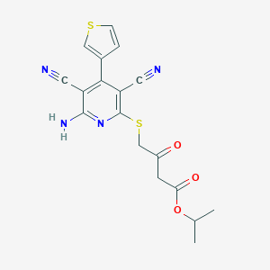 molecular formula C18H16N4O3S2 B460490 Isopropyl 4-{[6-amino-3,5-dicyano-4-(3-thienyl)-2-pyridinyl]sulfanyl}-3-oxobutanoate 