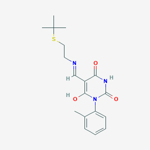 molecular formula C18H23N3O3S B4604982 (5Z)-5-({[2-(tert-butylsulfanyl)ethyl]amino}methylidene)-2-hydroxy-1-(2-methylphenyl)pyrimidine-4,6(1H,5H)-dione 