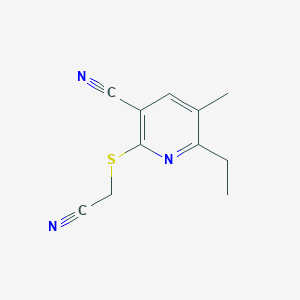 molecular formula C11H11N3S B460510 2-[(Cyanomethyl)sulfanyl]-6-ethyl-5-methylnicotinonitrile 