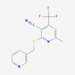 molecular formula C14H10F3N3S B460511 6-Methyl-2-[(pyridin-3-ylmethyl)sulfanyl]-4-(trifluoromethyl)nicotinonitrile CAS No. 488090-34-2