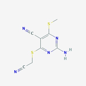 molecular formula C8H7N5S2 B460527 2-Amino-4-[(cyanomethyl)sulfanyl]-6-(methylsulfanyl)pyrimidine-5-carbonitrile 