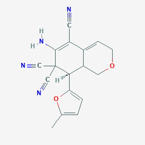 molecular formula C17H14N4O2 B460534 6-amino-8-(5-methyl-2-furyl)-8,8a-dihydro-1H-isochromene-5,7,7(3H)-tricarbonitrile CAS No. 494792-94-8