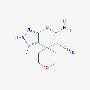 molecular formula C12H14N4O2 B460537 12-amino-9-methylspiro[2H-3,4,5,6-tetrahydropyran-4,4'-4H-pyrano[2,3-c]pyrazol e]-11-carbonitrile CAS No. 330645-46-0