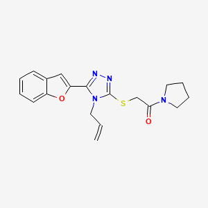 molecular formula C19H20N4O2S B4605398 2-{[5-(1-BENZOFURAN-2-YL)-4-(PROP-2-EN-1-YL)-4H-1,2,4-TRIAZOL-3-YL]SULFANYL}-1-(PYRROLIDIN-1-YL)ETHAN-1-ONE 