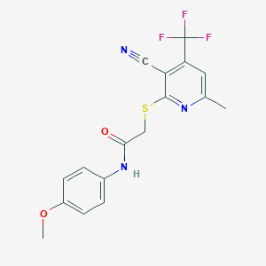 molecular formula C17H14F3N3O2S B460541 2-[3-cyano-6-methyl-4-(trifluoromethyl)pyridin-2-yl]sulfanyl-N-(4-methoxyphenyl)acetamide CAS No. 6927-19-1