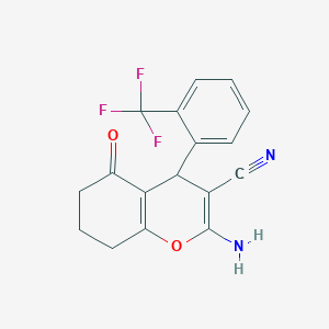 molecular formula C17H13F3N2O2 B460546 2-amino-5-oxo-4-[2-(trifluoromethyl)phenyl]-5,6,7,8-tetrahydro-4H-chromene-3-carbonitrile CAS No. 315245-08-0