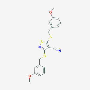 molecular formula C20H18N2O2S3 B460552 3,5-Bis[(3-methoxybenzyl)sulfanyl]-4-isothiazolecarbonitrile CAS No. 309278-29-3