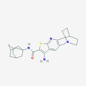 molecular formula C23H28N4OS B460553 N-(1-adamantyl)-5-amino-7-thia-1,9-diazatetracyclo[9.2.2.02,10.04,8]pentadeca-2(10),3,5,8-tetraene-6-carboxamide 