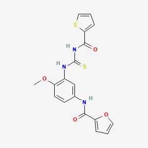 molecular formula C18H15N3O4S2 B4605566 N-[4-methoxy-3-({[(2-thienylcarbonyl)amino]carbonothioyl}amino)phenyl]-2-furamide 