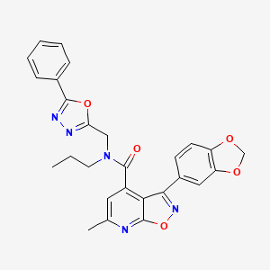 molecular formula C27H23N5O5 B4605576 3-(1,3-benzodioxol-5-yl)-6-methyl-N-[(5-phenyl-1,3,4-oxadiazol-2-yl)methyl]-N-propylisoxazolo[5,4-b]pyridine-4-carboxamide 