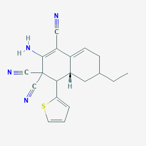 molecular formula C19H18N4S B460559 (4aR)-2-amino-6-ethyl-4-thiophen-2-yl-4a,5,6,7-tetrahydro-4H-naphthalene-1,3,3-tricarbonitrile 