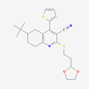 molecular formula C23H28N2O2S2 B460565 6-Tert-butyl-2-{[2-(1,3-dioxolan-2-yl)ethyl]sulfanyl}-4-(2-thienyl)-5,6,7,8-tetrahydro-3-quinolinecarbonitrile 