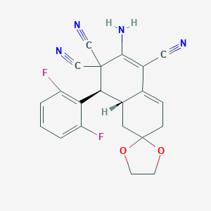 molecular formula C21H16F2N4O2 B460570 (4'R,4'aR)-2'-amino-4'-(2,6-difluorophenyl)spiro[1,3-dioxolane-2,6'-4,4a,5,7-tetrahydronaphthalene]-1',3',3'-tricarbonitrile CAS No. 494792-98-2