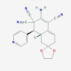 molecular formula C20H17N5O2 B460572 (4'S,4'aR)-2'-amino-4'-pyridin-4-ylspiro[1,3-dioxolane-2,6'-4,4a,5,7-tetrahydronaphthalene]-1',3',3'-tricarbonitrile CAS No. 494792-97-1