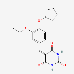 molecular formula C18H20N2O5 B4605840 5-[4-(cyclopentyloxy)-3-ethoxybenzylidene]-2,4,6(1H,3H,5H)-pyrimidinetrione 