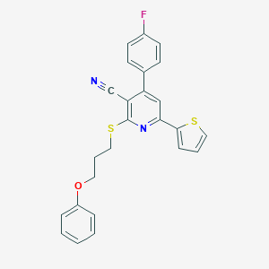molecular formula C25H19FN2OS2 B460586 4-(4-Fluorophenyl)-2-[(3-phenoxypropyl)sulfanyl]-6-(2-thienyl)nicotinonitrile 