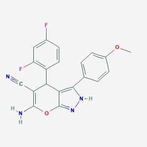 molecular formula C20H14F2N4O2 B460587 6-Amino-4-(2,4-difluorophenyl)-3-(4-methoxyphenyl)-2,4-dihydropyrano[2,3-c]pyrazole-5-carbonitrile 