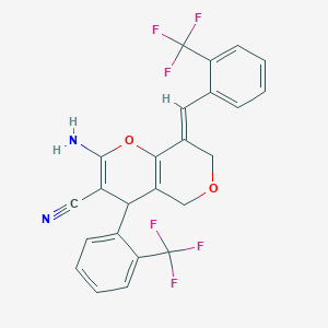 molecular formula C24H16F6N2O2 B460589 (8E)-2-amino-4-[2-(trifluoromethyl)phenyl]-8-[[2-(trifluoromethyl)phenyl]methylidene]-4,5-dihydropyrano[4,3-b]pyran-3-carbonitrile CAS No. 445390-77-2