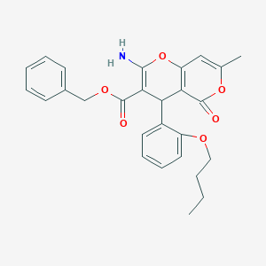molecular formula C27H27NO6 B460590 benzyl 2-amino-4-(2-butoxyphenyl)-7-methyl-5-oxo-4H,5H-pyrano[4,3-b]pyran-3-carboxylate 