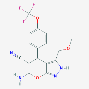 molecular formula C16H13F3N4O3 B460594 6-Amino-3-(methoxymethyl)-4-[4-(trifluoromethoxy)phenyl]-2,4-dihydropyrano[2,3-c]pyrazole-5-carbonitrile 