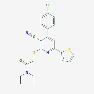 molecular formula C22H20ClN3OS2 B460599 2-{[4-(4-chlorophenyl)-3-cyano-6-(2-thienyl)-2-pyridinyl]sulfanyl}-N,N-diethylacetamide 
