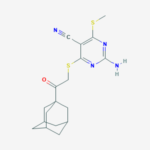 molecular formula C18H22N4OS2 B460600 4-{[2-(1-Adamantyl)-2-oxoethyl]sulfanyl}-2-amino-6-(methylsulfanyl)-5-pyrimidinecarbonitrile CAS No. 371940-04-4