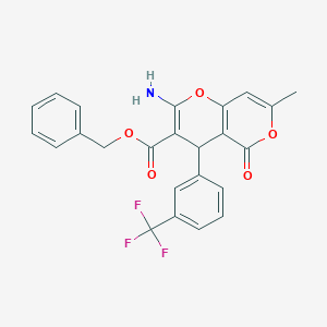 molecular formula C24H18F3NO5 B460601 benzyl 2-amino-7-methyl-5-oxo-4-[3-(trifluoromethyl)phenyl]-4H,5H-pyrano[4,3-b]pyran-3-carboxylate 
