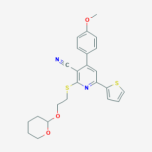 molecular formula C24H24N2O3S2 B460603 4-(4-methoxyphenyl)-2-{[2-(tetrahydro-2H-pyran-2-yloxy)ethyl]sulfanyl}-6-(2-thienyl)nicotinonitrile 