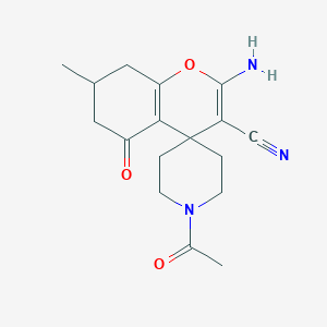 molecular formula C17H21N3O3 B460606 1'-Acetyl-2-amino-7-methyl-5-oxo-5,6,7,8-tetrahydrospiro[chromene-4,4'-piperidine]-3-carbonitrile 