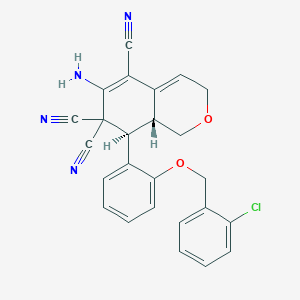 molecular formula C25H19ClN4O2 B460613 6-amino-8-{2-[(2-chlorobenzyl)oxy]phenyl}-8,8a-dihydro-1H-isochromene-5,7,7(3H)-tricarbonitrile 