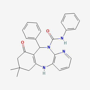 molecular formula C27H26N4O2 B4606186 7,7-dimethyl-9-oxo-N,10-diphenyl-5,6,7,8,9,10-hexahydro-11H-pyrido[3,2-b][1,4]benzodiazepine-11-carboxamide 