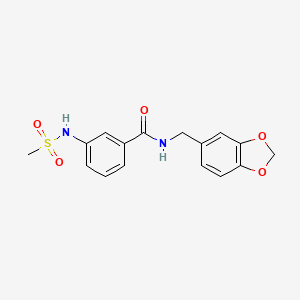 molecular formula C16H16N2O5S B4606225 N-(1,3-benzodioxol-5-ylmethyl)-3-[(methylsulfonyl)amino]benzamide 