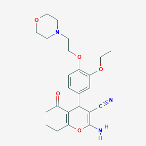 molecular formula C24H29N3O5 B460623 2-amino-4-{3-ethoxy-4-[2-(4-morpholinyl)ethoxy]phenyl}-5-oxo-5,6,7,8-tetrahydro-4H-chromene-3-carbonitrile 