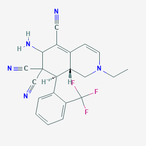 molecular formula C21H18F3N5 B460625 6-amino-2-ethyl-8-[2-(trifluoromethyl)phenyl]-2,6,8,8a-tetrahydro-5,7,7(1H)-isoquinolinetricarbonitrile 