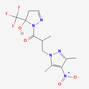 molecular formula C13H16F3N5O4 B4606279 3-(3,5-DIMETHYL-4-NITRO-1H-PYRAZOL-1-YL)-1-[5-HYDROXY-5-(TRIFLUOROMETHYL)-4,5-DIHYDRO-1H-PYRAZOL-1-YL]-2-METHYL-1-PROPANONE 