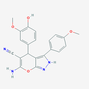 molecular formula C21H18N4O4 B460628 6-Amino-4-(4-hydroxy-3-methoxyphenyl)-3-(4-methoxyphenyl)-1,4-dihydropyrano[2,3-c]pyrazole-5-carbonitrile 