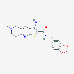 molecular formula C20H20N4O3S B460629 3-amino-N-(1,3-benzodioxol-5-ylmethyl)-6-methyl-5,6,7,8-tetrahydrothieno[2,3-b][1,6]naphthyridine-2-carboxamide 
