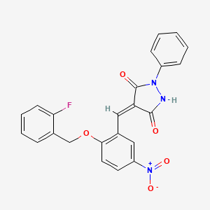 (4E)-4-[[2-[(2-fluorophenyl)methoxy]-5-nitrophenyl]methylidene]-1-phenylpyrazolidine-3,5-dione