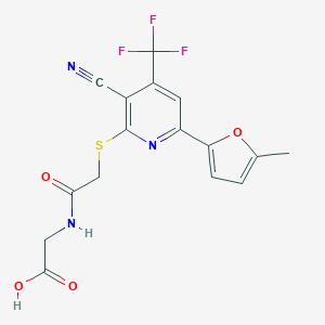 molecular formula C16H12F3N3O4S B460635 2-(2-{[3-Cyano-6-(5-methylfuran-2-yl)-4-(trifluoromethyl)pyridin-2-yl]sulfanyl}acetamido)acetic acid CAS No. 903086-53-3