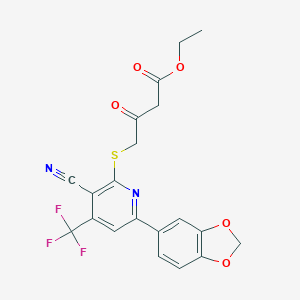 molecular formula C20H15F3N2O5S B460638 Ethyl 4-{[6-(1,3-benzodioxol-5-yl)-3-cyano-4-(trifluoromethyl)-2-pyridinyl]sulfanyl}-3-oxobutanoate CAS No. 625376-79-6