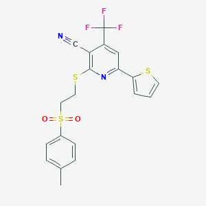 molecular formula C20H15F3N2O2S3 B460641 2-({2-[(4-Methylphenyl)sulfonyl]ethyl}sulfanyl)-6-(2-thienyl)-4-(trifluoromethyl)nicotinonitrile CAS No. 489463-23-2