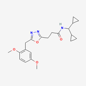 molecular formula C21H27N3O4 B4606421 N-(dicyclopropylmethyl)-3-[5-(2,5-dimethoxybenzyl)-1,3,4-oxadiazol-2-yl]propanamide 