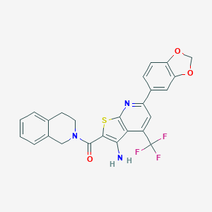 molecular formula C25H18F3N3O3S B460645 [3-amino-6-(1,3-benzodioxol-5-yl)-4-(trifluoromethyl)thieno[2,3-b]pyridin-2-yl]-(3,4-dihydro-1H-isoquinolin-2-yl)methanone CAS No. 625377-32-4