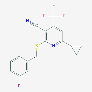 molecular formula C17H12F4N2S B460650 6-Cyclopropyl-2-[(3-fluorobenzyl)sulfanyl]-4-(trifluoromethyl)nicotinonitrile CAS No. 625377-21-1