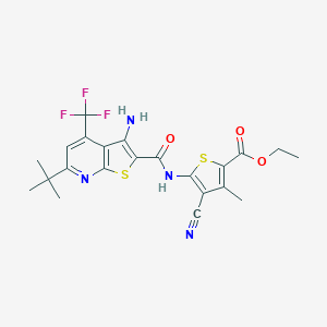 molecular formula C22H21F3N4O3S2 B460655 Ethyl 5-({[3-amino-6-tert-butyl-4-(trifluoromethyl)thieno[2,3-b]pyridin-2-yl]carbonyl}amino)-4-cyano-3-methylthiophene-2-carboxylate 