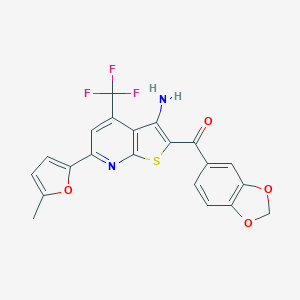 molecular formula C21H13F3N2O4S B460656 [3-Amino-6-(5-methylfuran-2-yl)-4-(trifluoromethyl)thieno[2,3-b]pyridin-2-yl]-(1,3-benzodioxol-5-yl)methanone CAS No. 625377-84-6