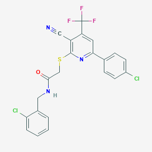 molecular formula C22H14Cl2F3N3OS B460659 N-(2-氯苄基)-2-[{[6-(4-氯苯基)-3-氰基-4-(三氟甲基)-2-吡啶基]硫代}乙酰胺 CAS No. 625377-95-9