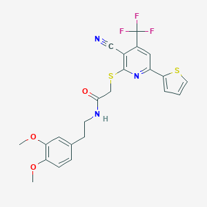 molecular formula C23H20F3N3O3S2 B460662 2-[3-cyano-6-thiophen-2-yl-4-(trifluoromethyl)pyridin-2-yl]sulfanyl-N-[2-(3,4-dimethoxyphenyl)ethyl]acetamide CAS No. 496773-54-7