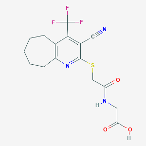 molecular formula C16H16F3N3O3S B460664 [({[3-cyano-4-(trifluoromethyl)-6,7,8,9-tetrahydro-5H-cyclohepta[b]pyridin-2-yl]sulfanyl}acetyl)amino]acetic acid 